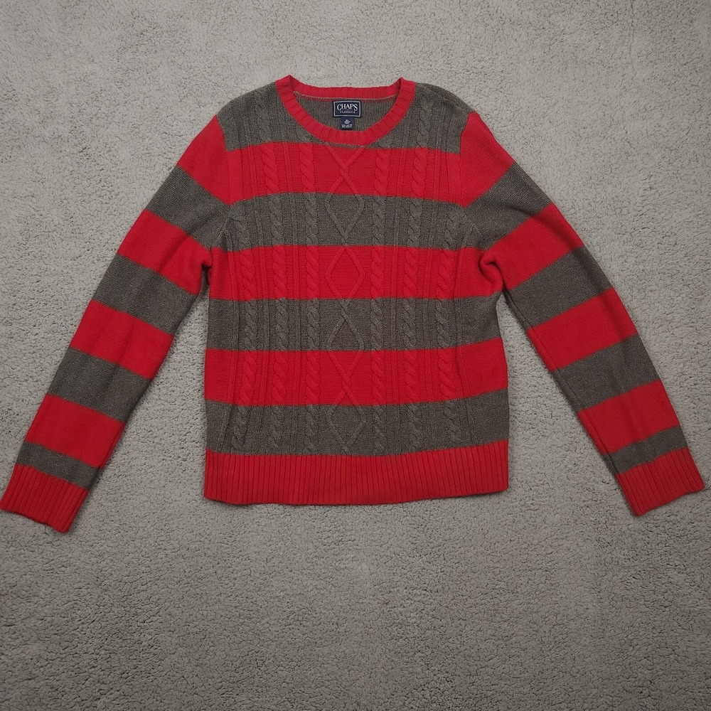 Chaps Classics Sweater Womens Extra Large Red Grey Cable Knit‎ Pullover